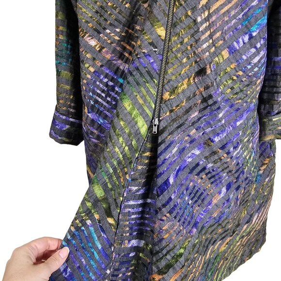 Boho Chic Multicolor Button-Up Jacket L Back Zip Pleats Artsy Lagenlook Lagom - Picture 7 of 12